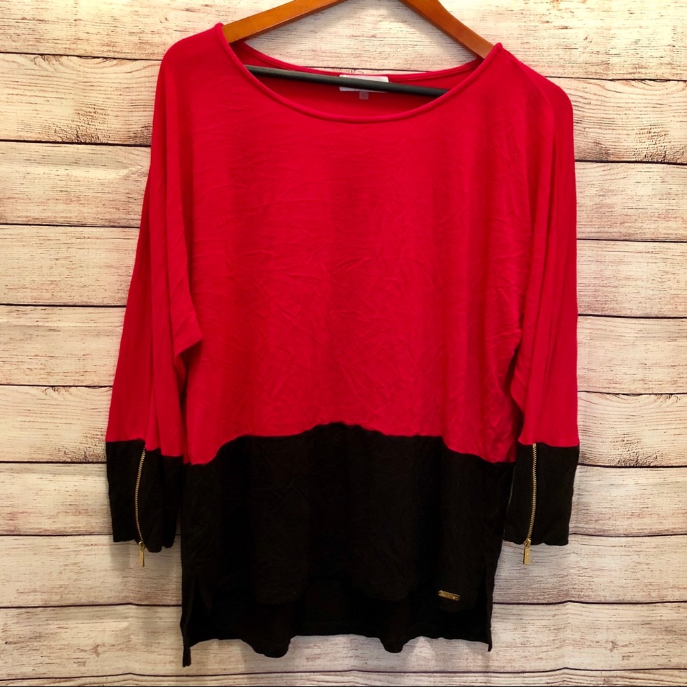 Calvin Klein Hot Pink Black Gold Zipper Tunic sz.L